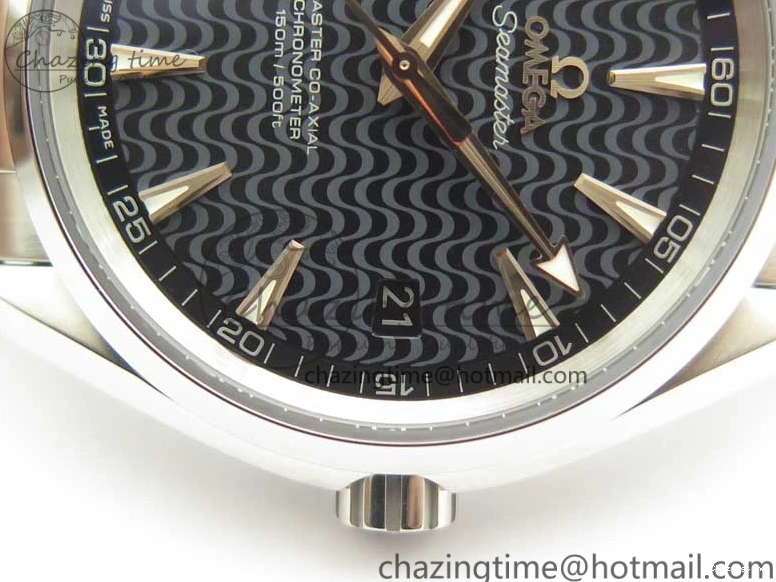 0421 FlexibleFit Aqua Terra 150M SS VSF 1:1 Best Edition Black Wave Textured Dial RG Hand on SS Bracelet A8500 Super Clone 8032